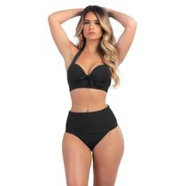 Conjunto Biquíni Meia Taça Com Bojo Sustentação Calcinha Hot Pant Retro Amarrar Moda Praia Verão 2024