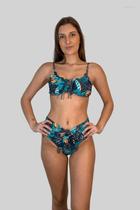 Conjunto biquíni meia taça franzir tropical Conjunto biquíni meia taça franzir tropical