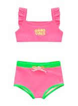 Conjunto Biquíni Pingo de Alegria PG42 Infantil Cropped e Shorts Proteção Solar UV50+ Poliéster T. 04/10