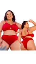 Conjunto Biquíni Plus Size Cintura Alta Fio Duplo Lateral Larga