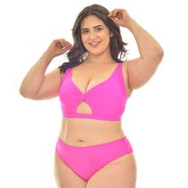 Conjunto Biquini Plus Size Liso Pink Confortável Verão Tendência