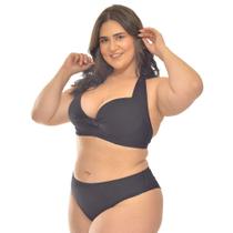 Conjunto Biquini Plus Size Liso Preto Confortável Multifncional Verão Tendência Ref 3923