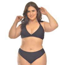 Conjunto Biquini Plus Size Liso Preto Confortável Verão Tendência Ref 3910