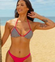 Conjunto Biquini Preto+Branco Sutiã Cortininha e Calcinha Fio Dental