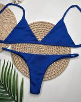 Conjunto Biquíni Tanga Fita Semi Fio Na Cor Azul Royal Liso TAM G