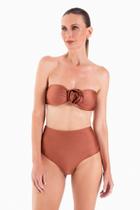 Conjunto biquíni top flor bandeau e hot pant marrom Conjunto biquíni top flor bandeau e hot pant marrom