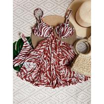 conjunto biquíni três peças tule saída de praia vestido