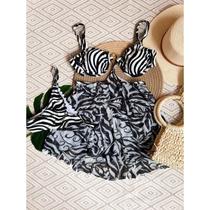 conjunto biquíni três peças tule saída de praia vestido