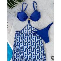 conjunto biquíni três peças tule saída de praia vestido