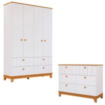 Conjunto Biscoito Roupeiro 4 Portas e Cômoda 6 Gavetas Conjunto Biscoito Roupeiro 4 Portas e Cômoda 6 Gavetas