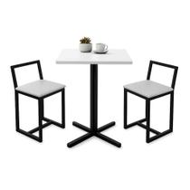 Conjunto Bistrô Baixa Industrial Quadrada Branco 2 Banqueta Confort Conjunto Bistrô Baixa Industrial Quadrada Branco 2 Banqueta Confort