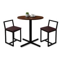Conjunto Bistrô Baixa Industrial Redonda Imbuia 2 Banquetas Confort