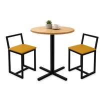 Conjunto Bistrô Baixa Industrial Redonda Pinus 2 Banquetas Confort Conjunto Bistrô Baixa Industrial Redonda Pinus 2 Banquetas Confort