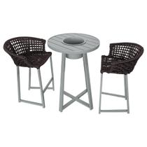 Conjunto Bistrô Champanheira Cinza Tampo Ripado E 2 Banquetas Reis Corda Náutica Marrom Marrom Conjunto Bistrô Champanheira Cinza Tampo Ripado E 2 Banquetas Reis Corda Náutica Marrom Marrom