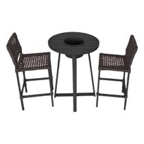 Conjunto Bistrô Champanheira Tampo Ripado e 2 Banquetas França Corda Náutica Marrom