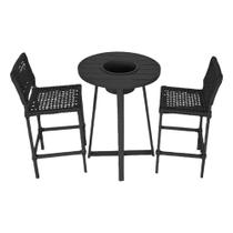 Conjunto Bistrô Champanheira Tampo Ripado e 2 Banquetas França Corda Náutica Preta