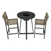 Conjunto Bistrô Champanheira Tampo Ripado e 2 Banquetas França Corda Náutica Rami