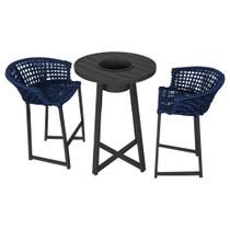 Conjunto Bistrô Champanheira Tampo Ripado e 2 Banquetas Reis Corda Náutica Azul Marinho