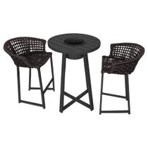 Conjunto Bistrô Champanheira Tampo Ripado e 2 Banquetas Reis Corda Náutica Marrom