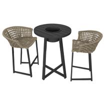 Conjunto Bistrô Champanheira Tampo Ripado e 2 Banquetas Reis Corda Náutica Rami