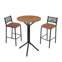 Conjunto bistro ciplafe dani 2 banquetas alta tubo preto fosco com tampo madeira amendoa 0,65m redondo Conjunto bistro ciplafe dani 2 banquetas alta tubo preto fosco com tampo madeira amendoa 0,65m redondo
