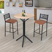Conjunto Bistrô Dani 2 Banquetas e Mesa Tampo BP Redondo Preto/Fosco/Caramelo