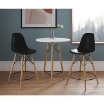 Conjunto Bistrô Eames Eiffel Mesa Branca com 2 Banquetas Pretas de Madeira