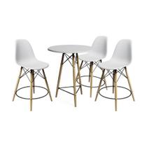 Conjunto Bistrô Eames Eiffel Mesa Branca Com 3 Banquetas Brancas De Madeira - Cor: Branco