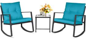 Conjunto bistrô externo de 3 peças com cadeiras de balanço SUNCROWN e almofadas azuis Conjunto bistrô externo de 3 peças com cadeiras de balanço SUNCROWN e almofadas azuis