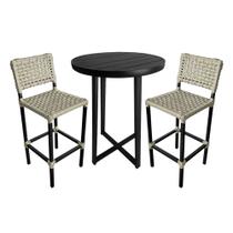 Conjunto Bistro Gourmet Tulipa Aluminio com 2 Banquetas Juta em Corda Náutica França