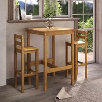 Conjunto bistro mesa com 2 banquetas em madeira maciça Conjunto bistro mesa com 2 banquetas em madeira maciça