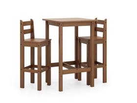 Conjunto bistro mesa com 2 banquetas em madeira maciça