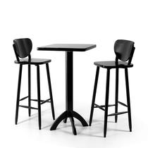 Conjunto Bistrô Mesa Quadrada Alta com 2 Banquetas de Madeira Lisboa Preta Melhor Móvel