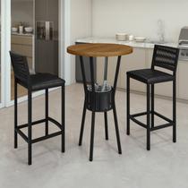 Conjunto Bistrô Mesa Redonda com 2 Banquetas Madeira Maciça e Aço Barcelona Preto/Nature Conjunto Bistrô Mesa Redonda com 2 Banquetas Madeira Maciça e Aço Barcelona Preto/Nature