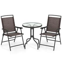 Conjunto Bistrô para Jardim Goplus 3 Peças com Cadeiras Dobráveis e Mesa de Vidro Conjunto Bistrô para Jardim Goplus 3 Peças com Cadeiras Dobráveis e Mesa de Vidro
