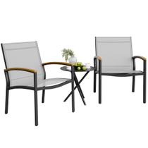 Conjunto Bistro para Varanda Shintenchi 3 Peças em Textilene Cinza Conjunto Bistro para Varanda Shintenchi 3 Peças em Textilene Cinza