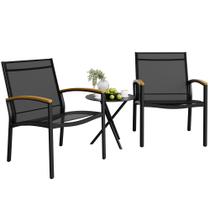 Conjunto Bistro para Varanda Shintenchi 3 Peças em Textilene Preto Conjunto Bistro para Varanda Shintenchi 3 Peças em Textilene Preto