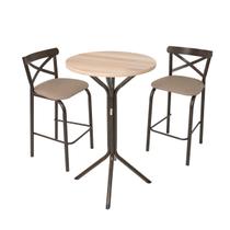 Conjunto bistro sala jogo jantar ciplafe paris 2 banquetas tubo bronze com tampo madeira bp amendoa 0,65m redondo assento estofado Conjunto bistro sala jogo jantar ciplafe paris 2 banquetas tubo bronze com tampo madeira bp amendoa 0,65m redondo assento estofado