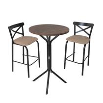 Conjunto Bistro Sala Jogo Jantar Ciplafe Paris 2 Banquetas Tubo Preto Fosco Com Tampo Madeira bp Amendoa 0,65m Redondo