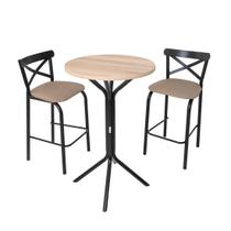 Conjunto bistro sala jogo jantar ciplafe paris 2 banquetas tubo preto fosco com tampo madeira bp carvalho montreal 0,65m redondo Conjunto bistro sala jogo jantar ciplafe paris 2 banquetas tubo preto fosco com tampo madeira bp carvalho montreal 0,65m redondo