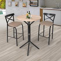 Conjunto Bistrô Tampo 0,65m Redondo com 2 Banquetas Tubo Paris