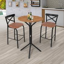 Conjunto Bistrô Tampo 0,65m Redondo com 2 Banquetas Tubo Paris Preto/Fosco/Caramelo