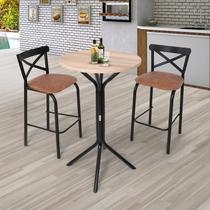 Conjunto Bistrô Tampo 0,65m Redondo com 2 Banquetas Tubo Paris Preto/Fosco/Caramelo