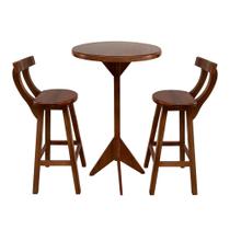 Conjunto Bistrô Tampo Redondo com 2 Banquetas de Madeira Imbuia Conjunto Bistrô Tampo Redondo com 2 Banquetas de Madeira Imbuia