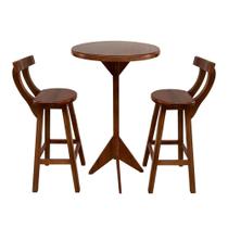 Conjunto Bistrô Tampo Redondo com 2 Banquetas de Madeira Imbuia Conjunto Bistrô Tampo Redondo com 2 Banquetas de Madeira Imbuia