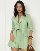 Conjunto Blazer Duplo E Short Feminino Premium Cores Claras Pasteis Em Alta