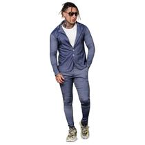 Conjunto Blazer e Calça Alfaiataria Slim Masculino Social Jeans Conjunto Blazer e Calça Alfaiataria Slim Masculino Social Jeans