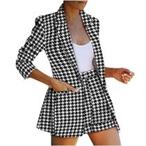 Conjunto Blazer E Saia Feminino Acinturado Jaqueta - Xadrez