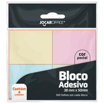 Conjunto Bloco Adesivo 4 Cores Pásteis 100 Folhas Cada 38x50mm OPPBAG Jocar