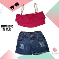 Conjunto Blogueira Blusinha Alcinha + Shorts Jeans